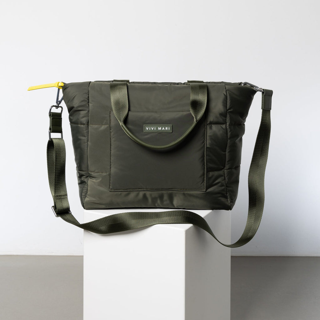 Recycled Padded Tote Bag - dark olive