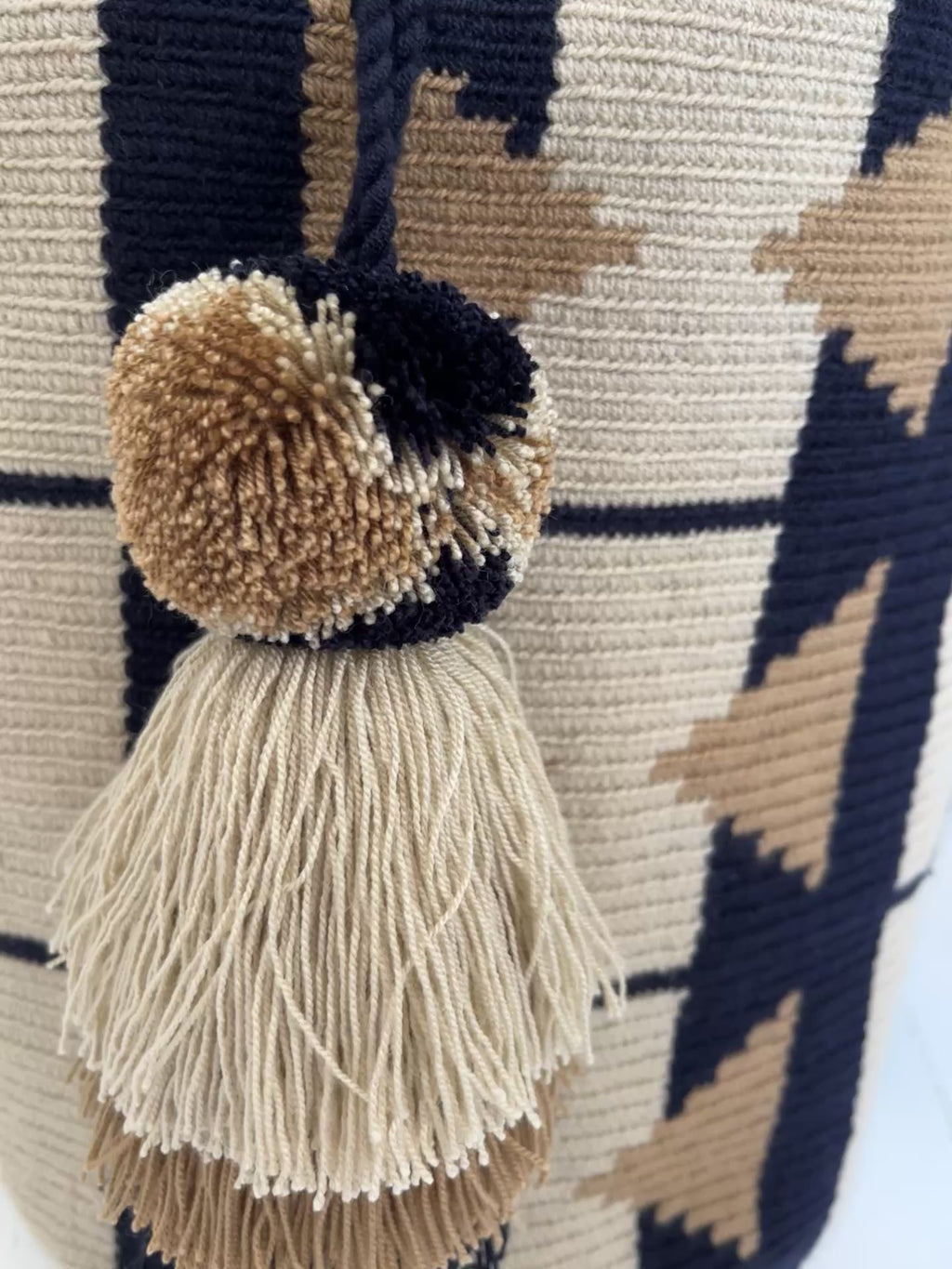 Wayuu unika taske - stor - dark navy/beige/cream