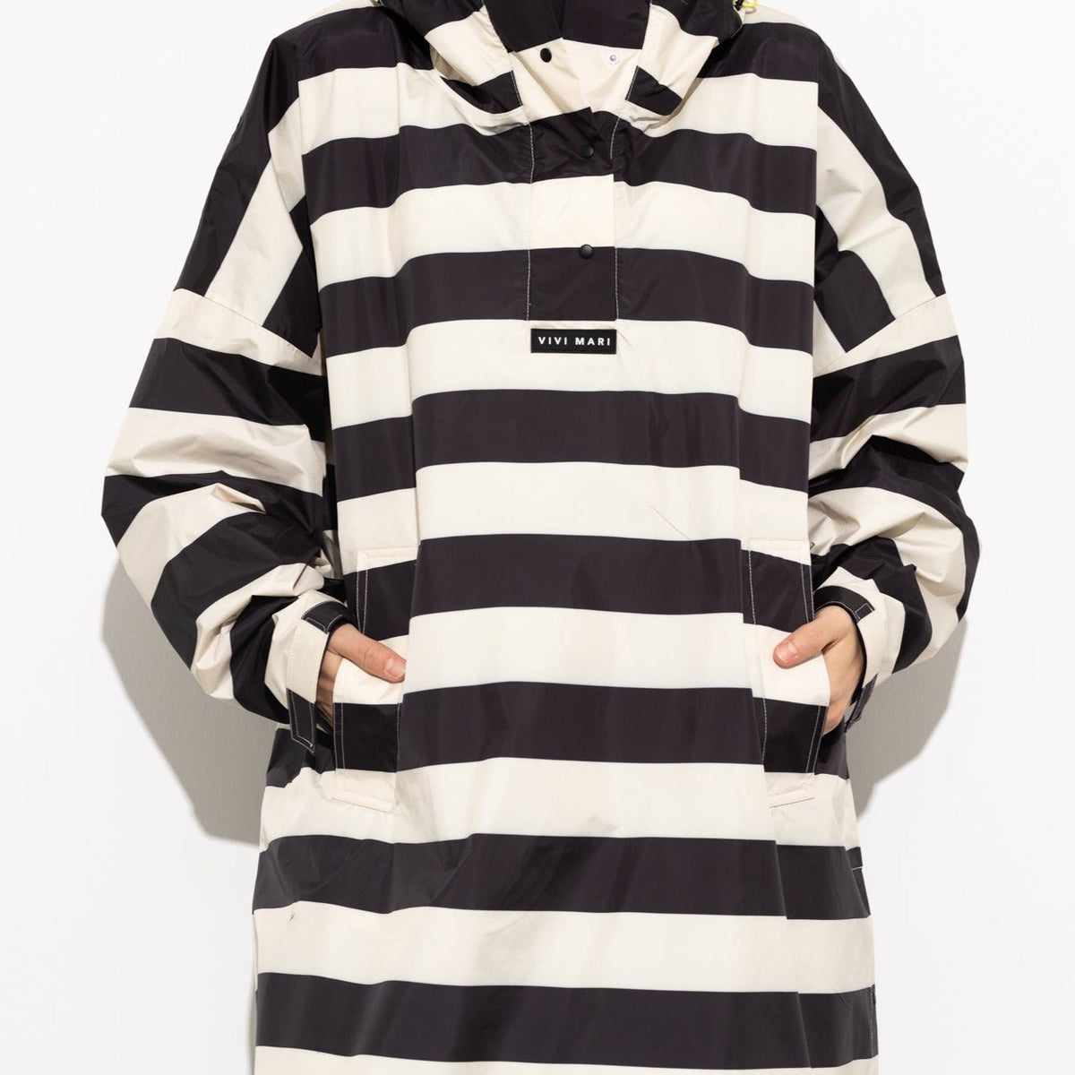Recycled Rain Poncho - stripe black/sand