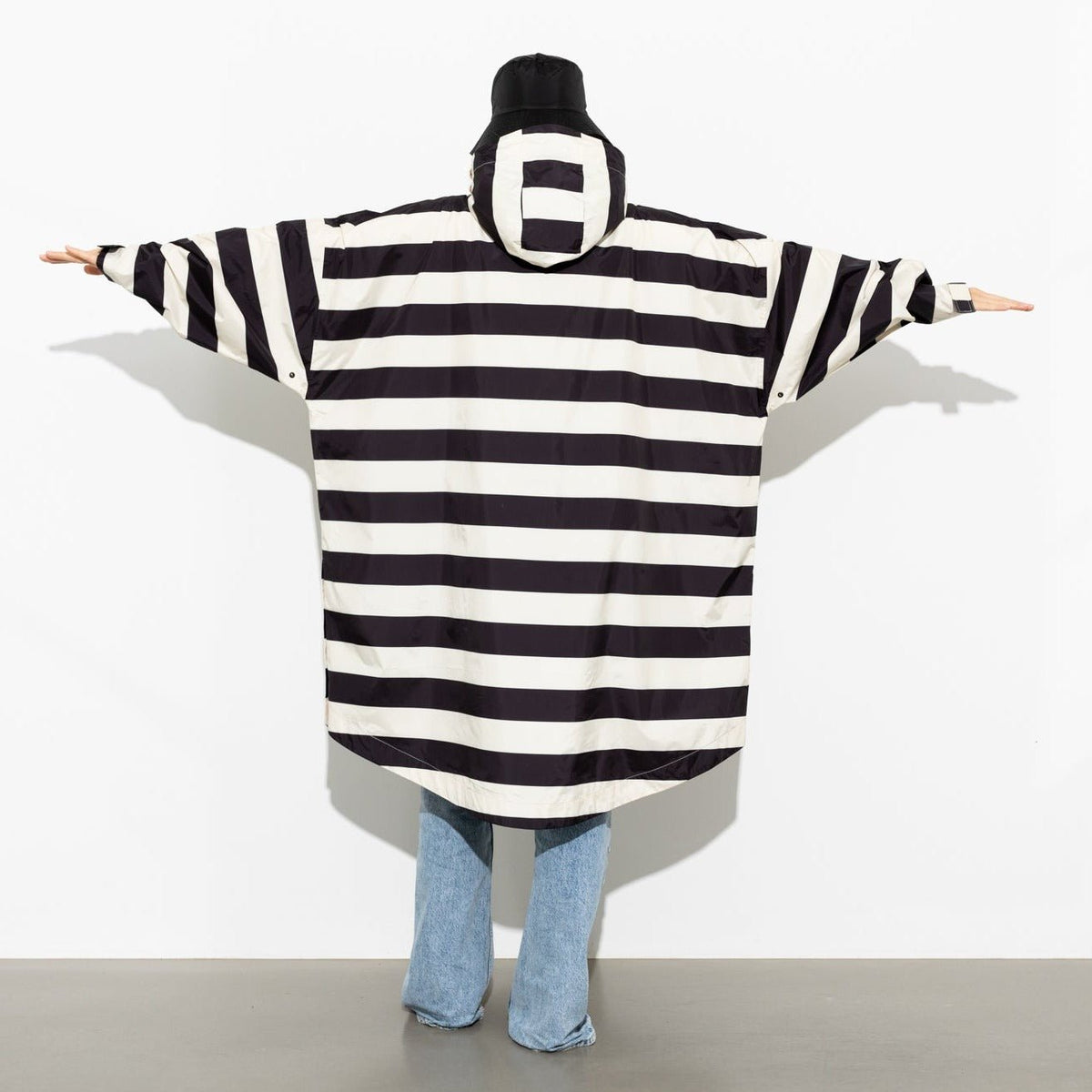 Recycled Rain Poncho - stripe black/sand