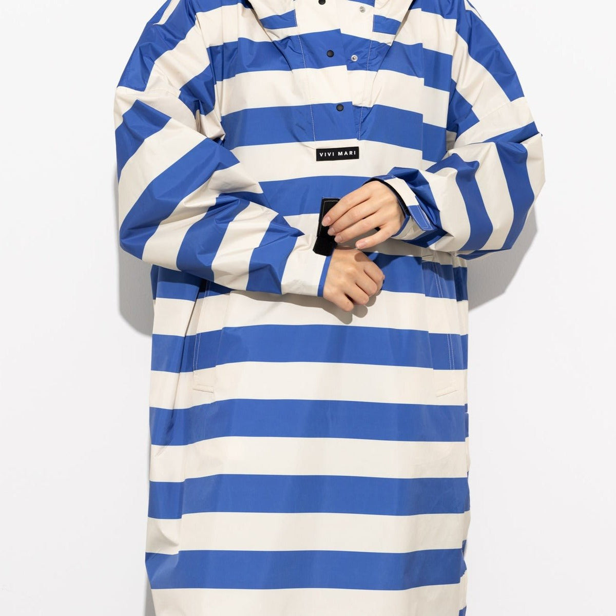 Recycled Rain Poncho - stripe blue/sand
