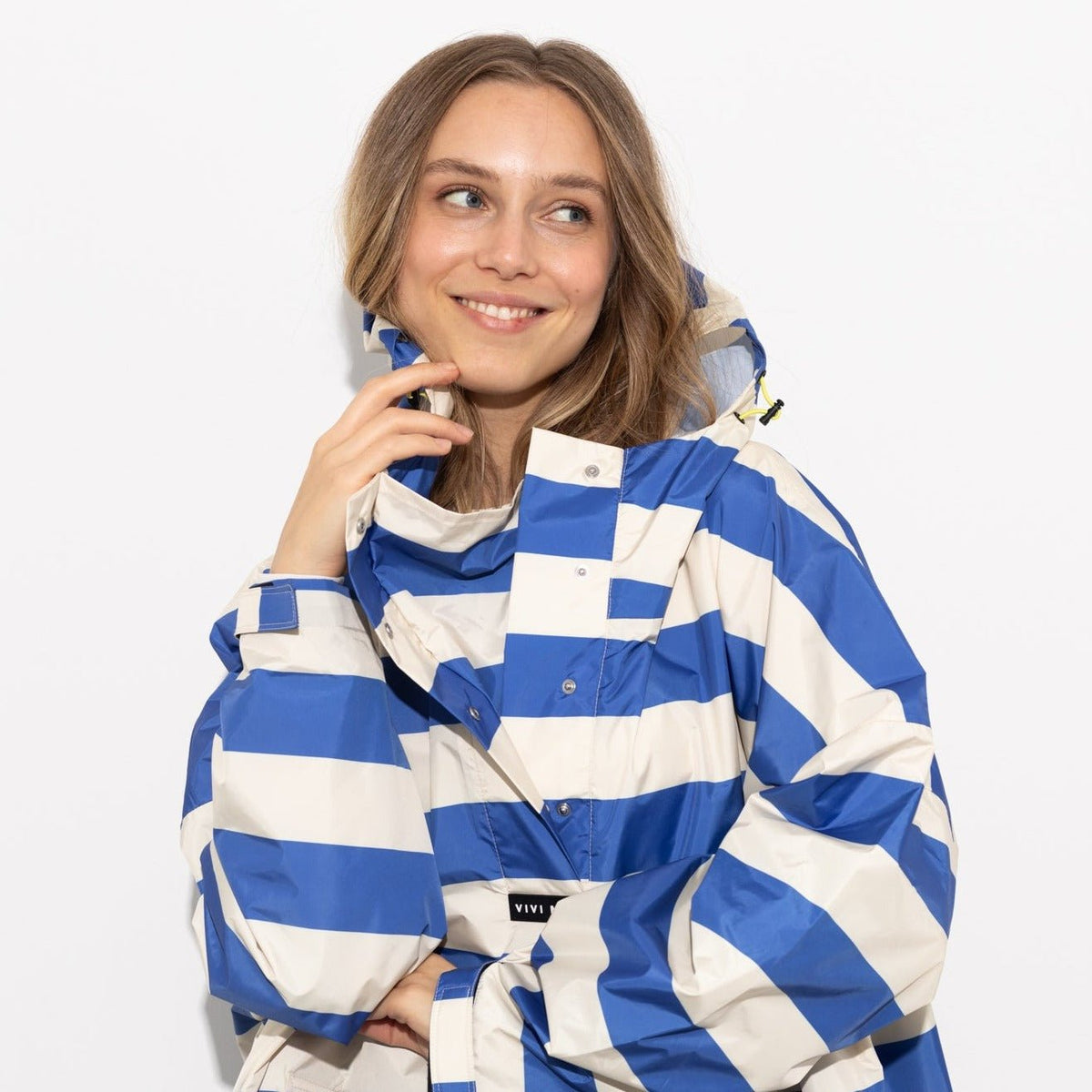 Recycled Rain Poncho - stripe blue/sand