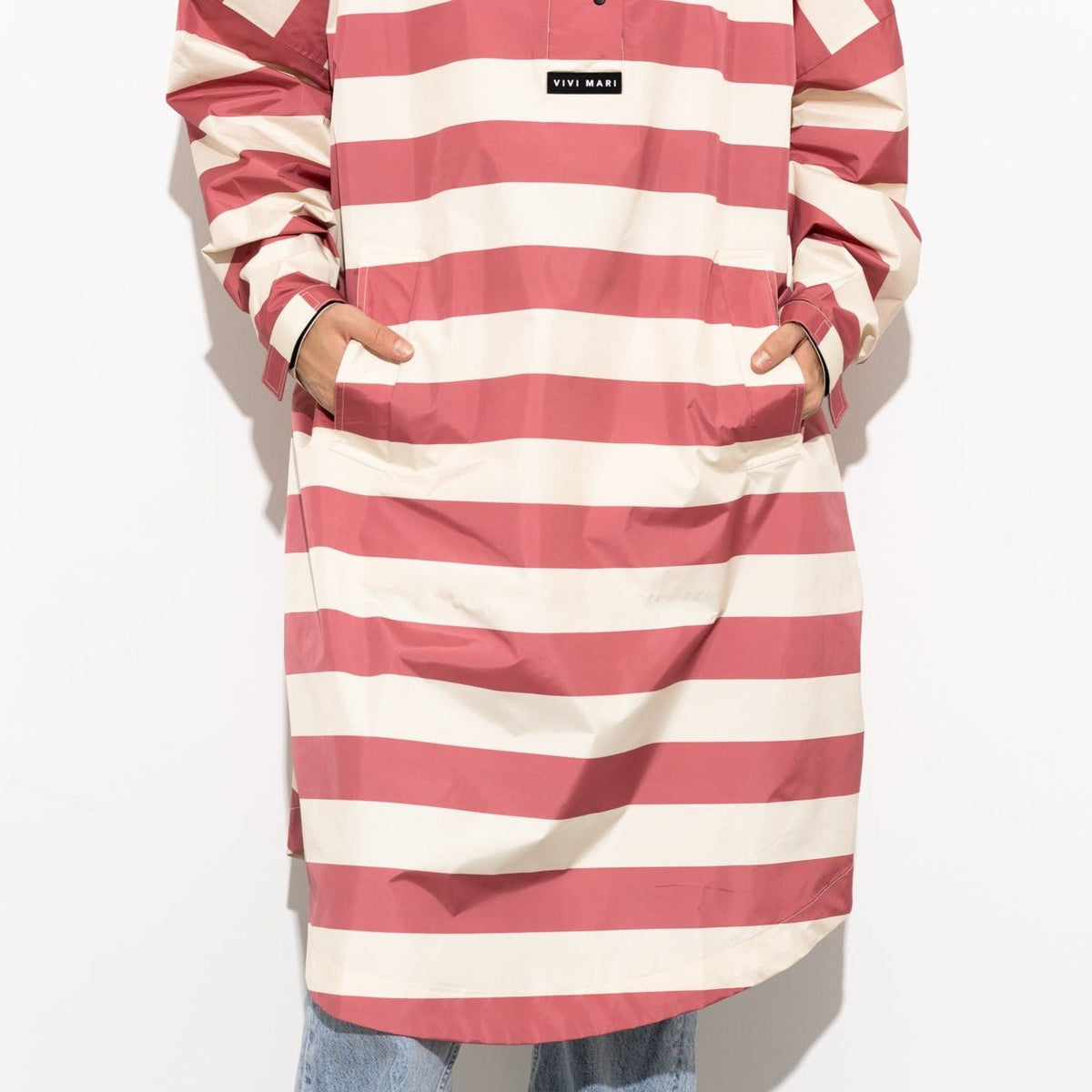 Recycled Rain Poncho - stripe blush/sand