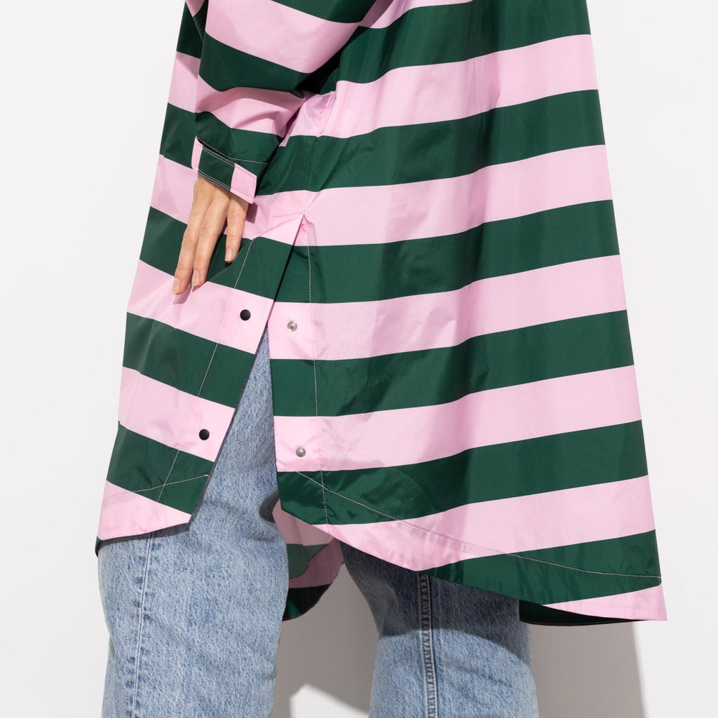 Recycled Rain Poncho - stripe green/rosé