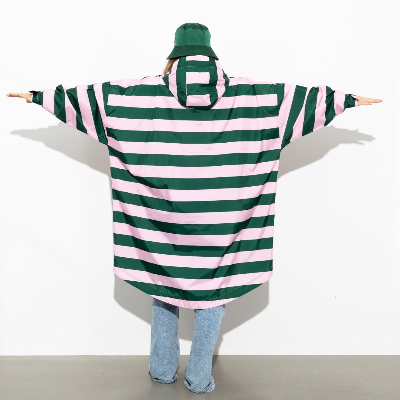 Recycled Rain Poncho - stripe green/rosé