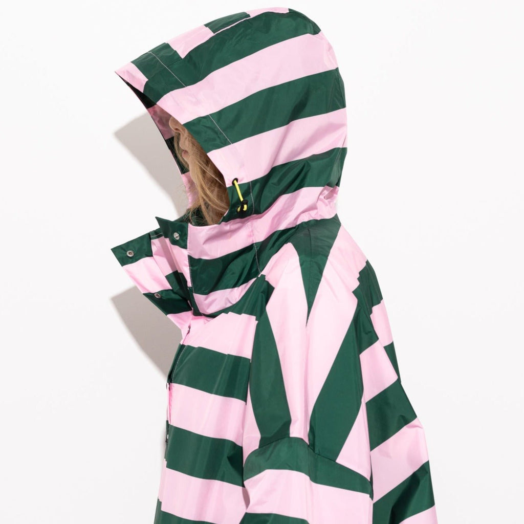 Recycled Rain Poncho - stripe green/rosé