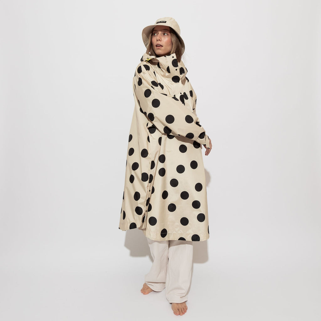 Recycled Rain Poncho - dots black/sand