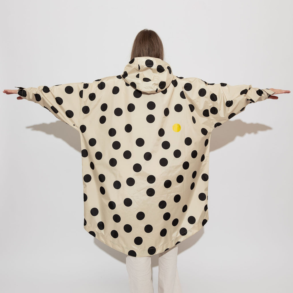 Recycled Rain Poncho - dots black/sand