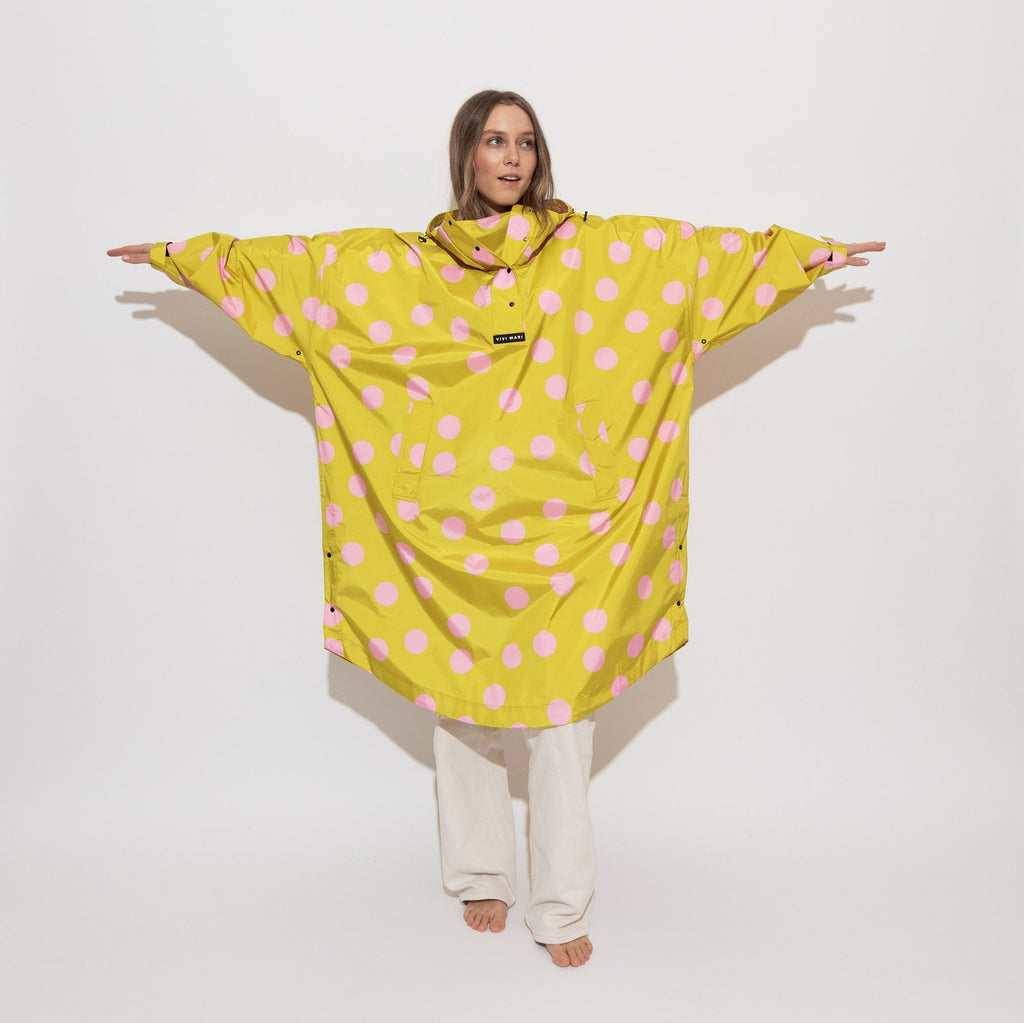 Recycled Rain Poncho - dots citrus/rose