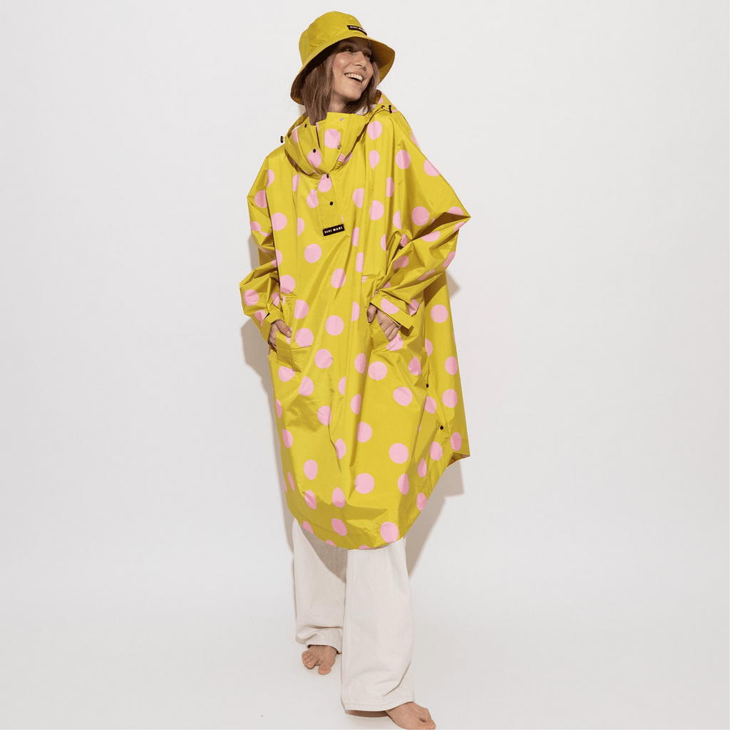 Recycled Rain Poncho - dots citrus/rose
