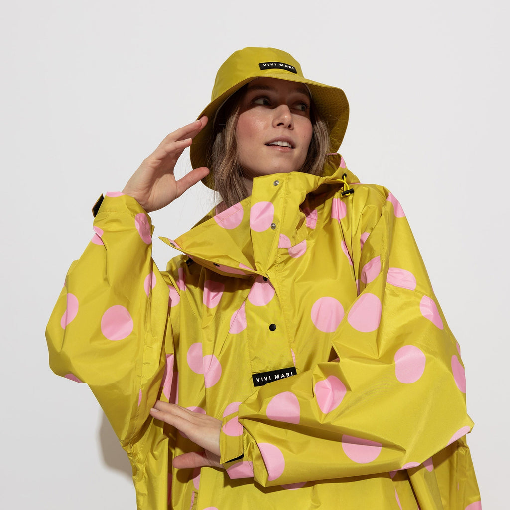 Recycled Rain Poncho - dots citrus/rose