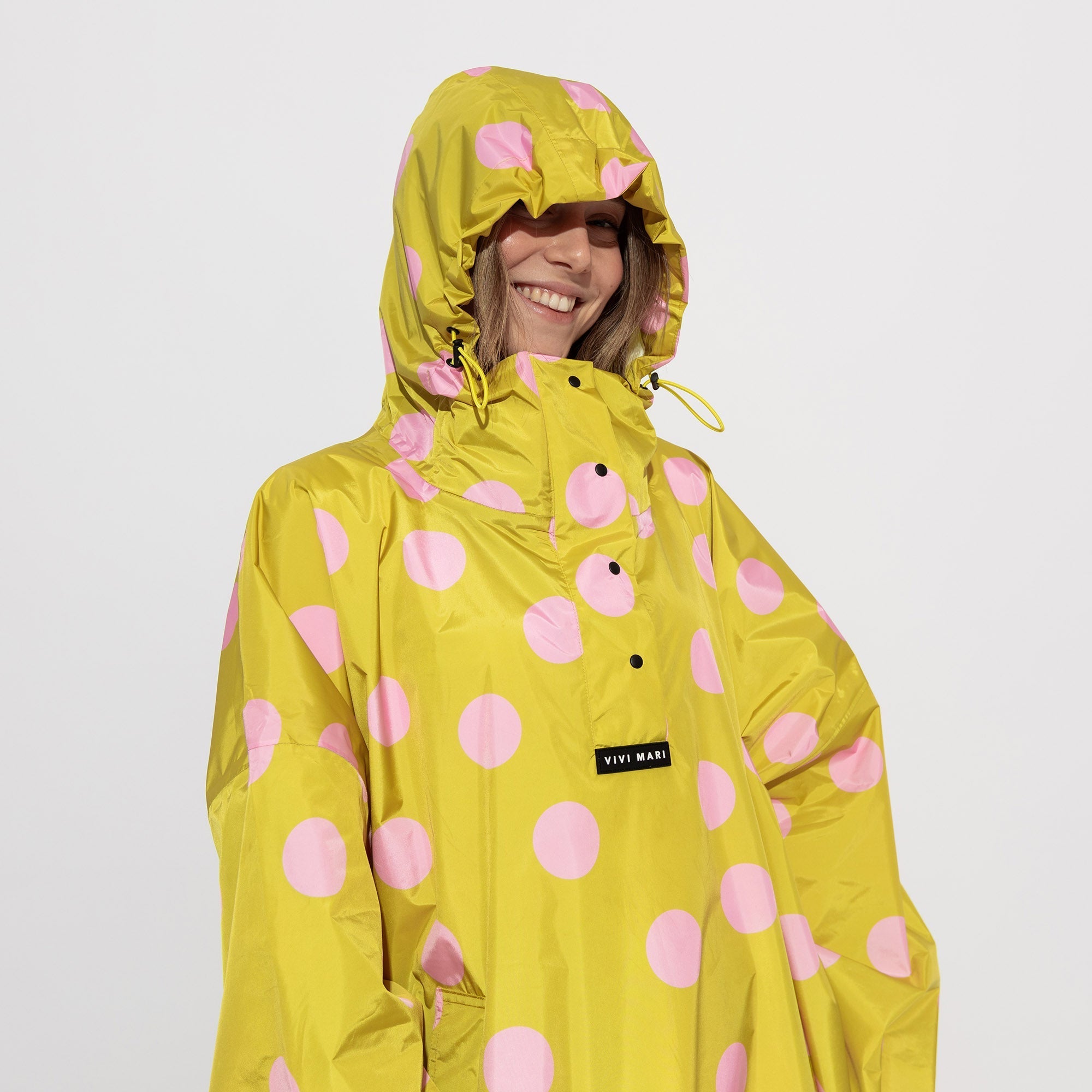 Recycled Rain Poncho - dots citrus/rose