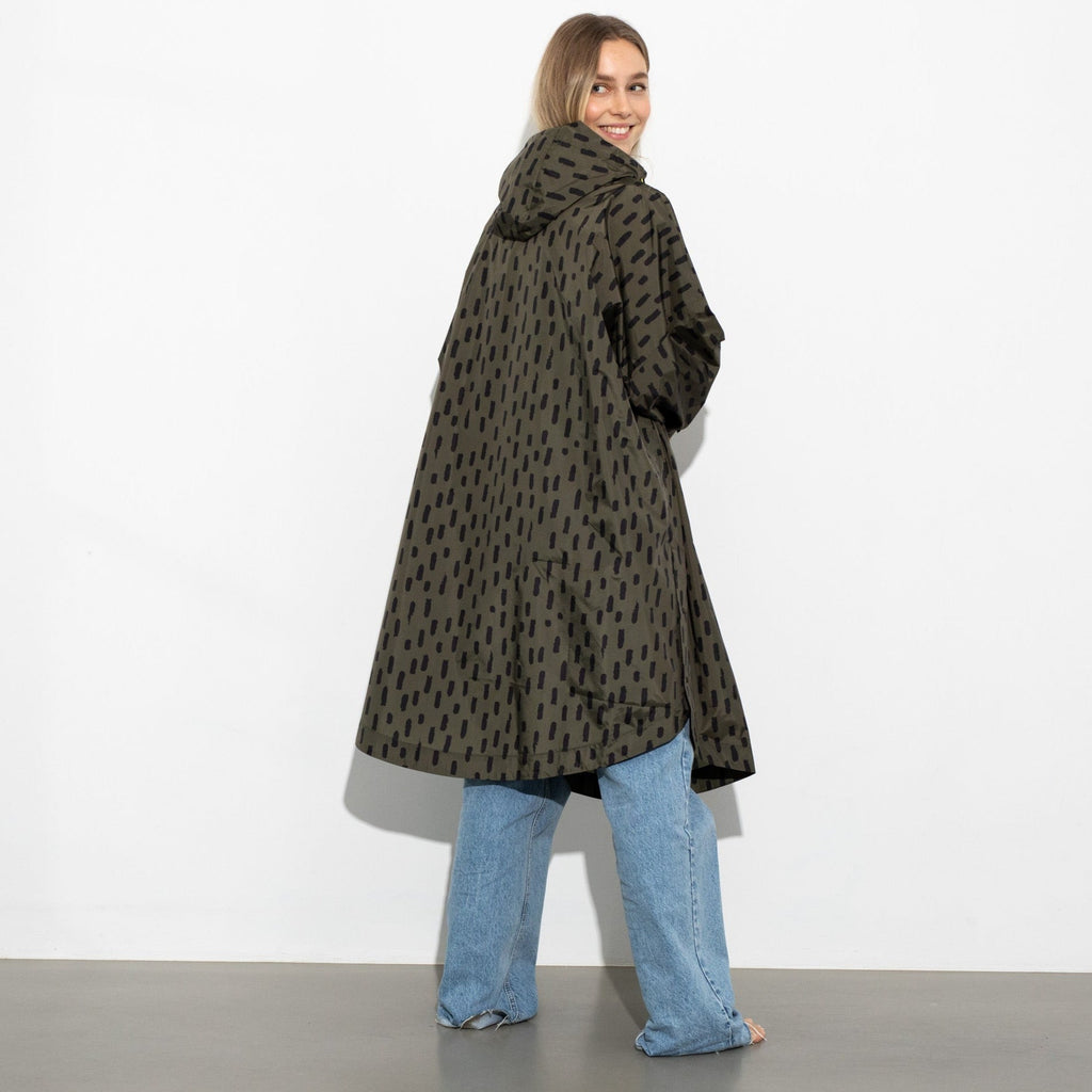 Recycled Rain Poncho - drops black olive