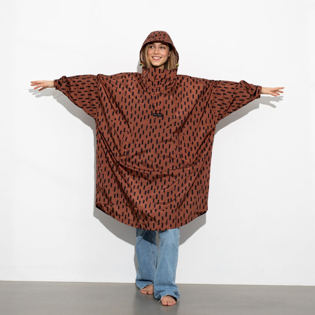 Recycled Rain Poncho - drops black rust