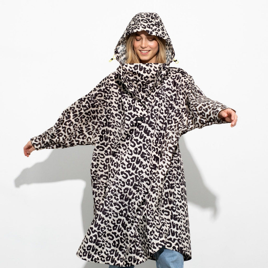 Recycled Rain Poncho - leo black/cream