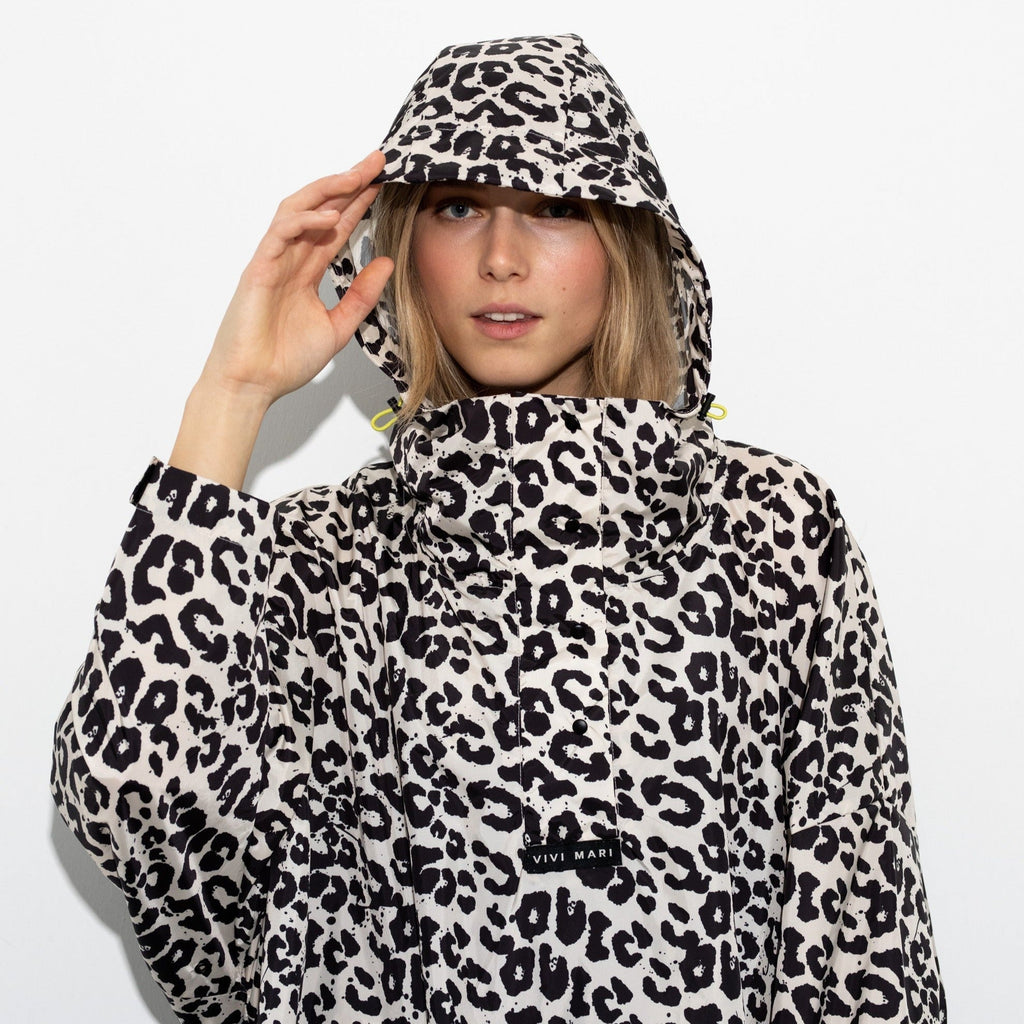 Recycled Rain Poncho - leo black/cream