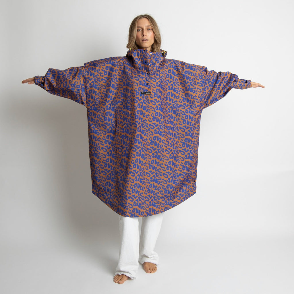 Recycled Rain Poncho - leo blue/caramel