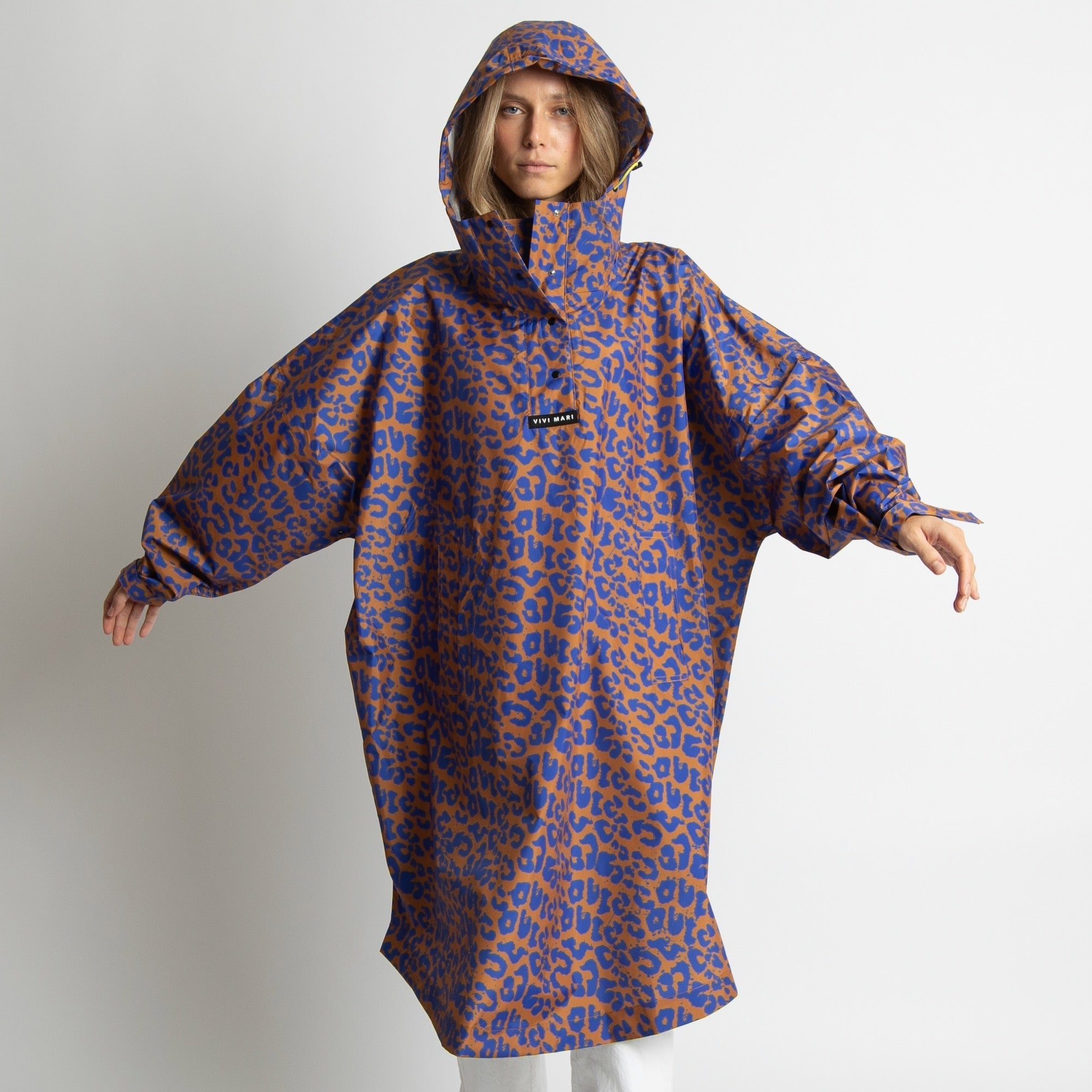 Recycled Rain Poncho - leo blue/caramel