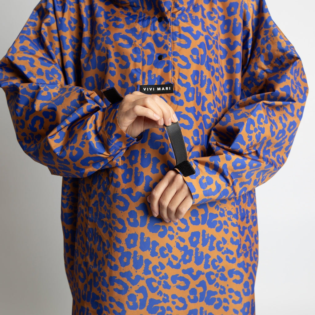 Recycled Rain Poncho - leo blue/caramel