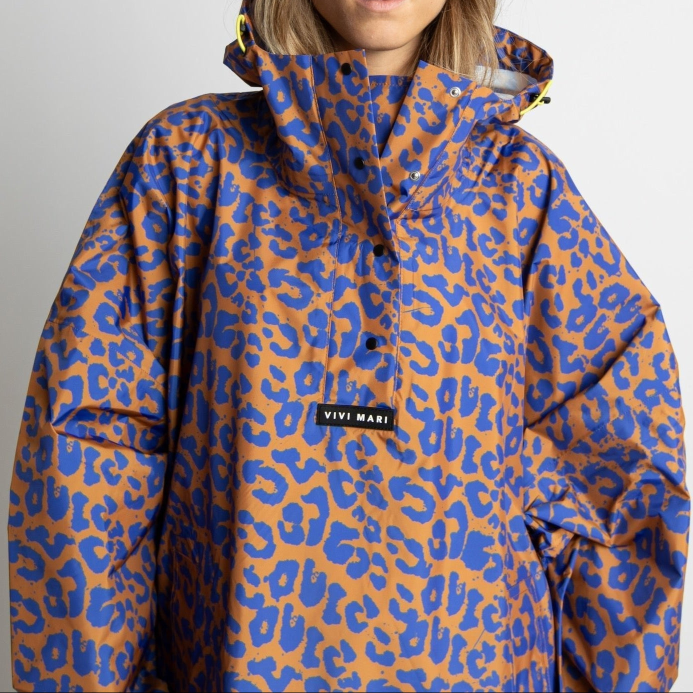 Recycled Rain Poncho - leo blue/caramel