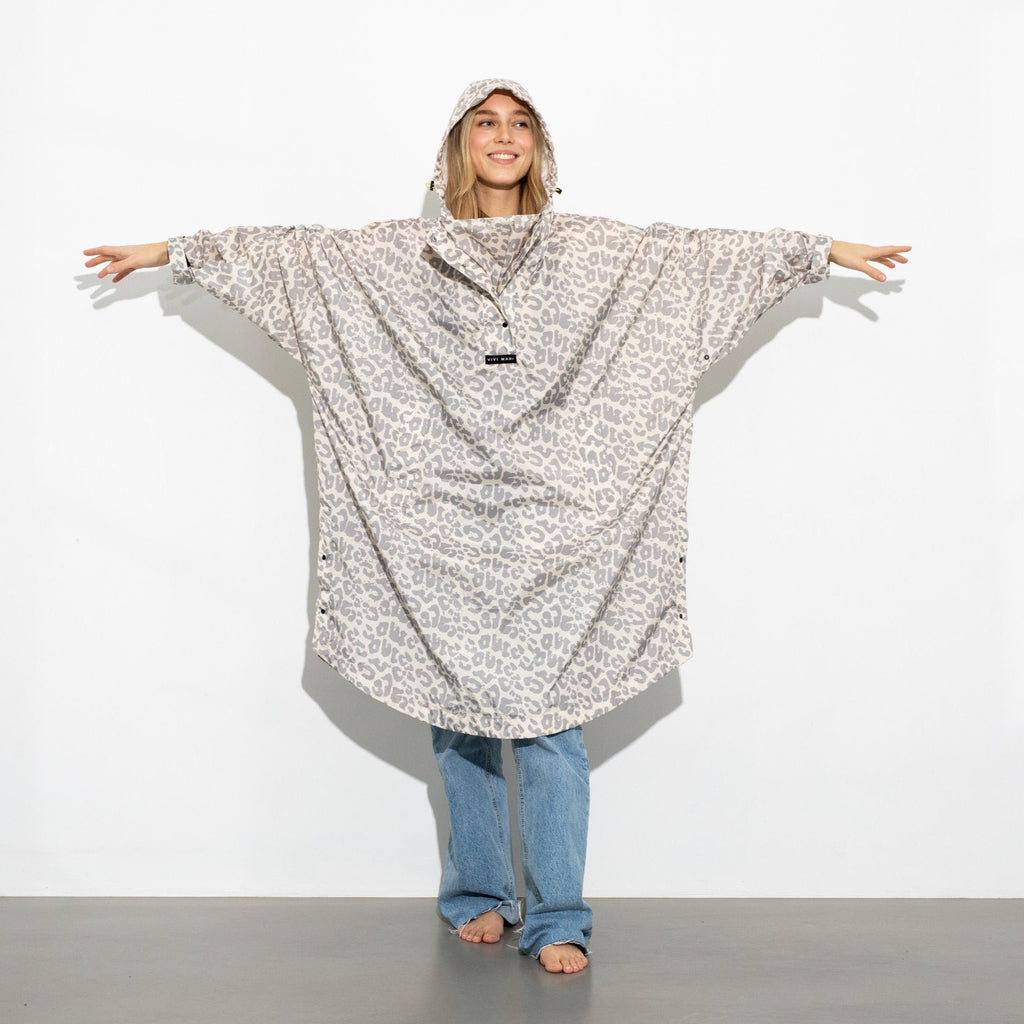 Recycled Rain Poncho - leo grey/sand