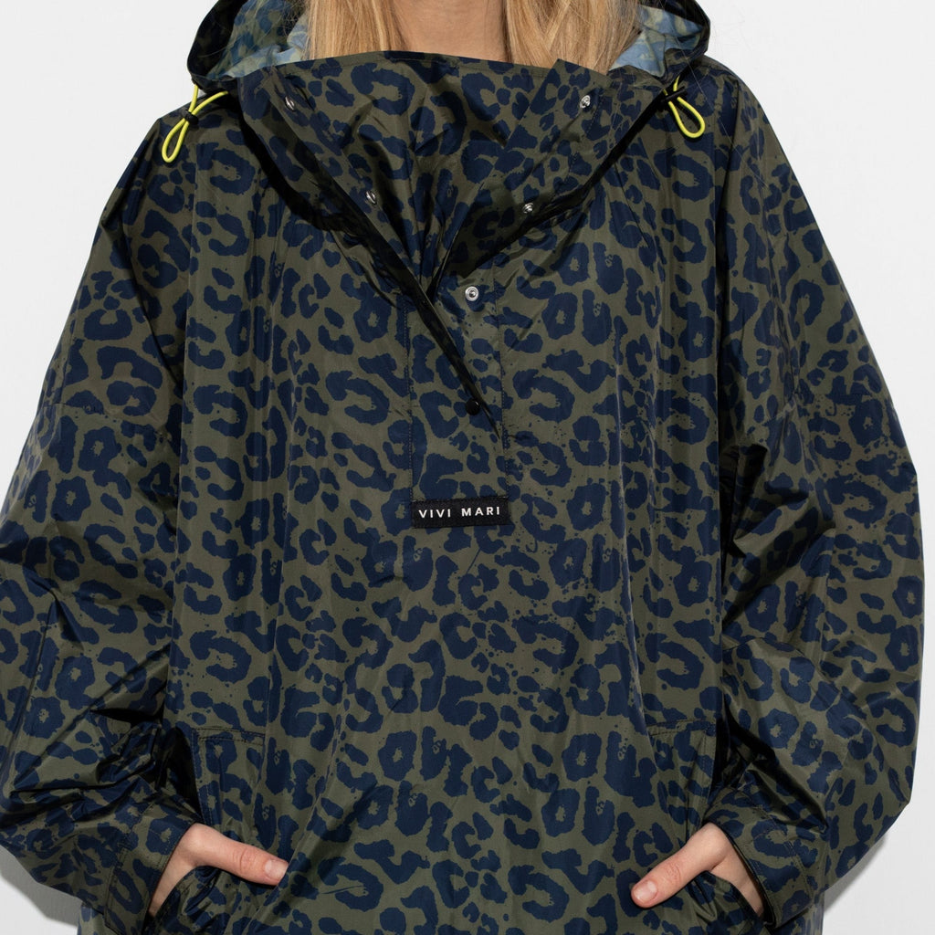 Recycled Rain Poncho - leo navy/olive