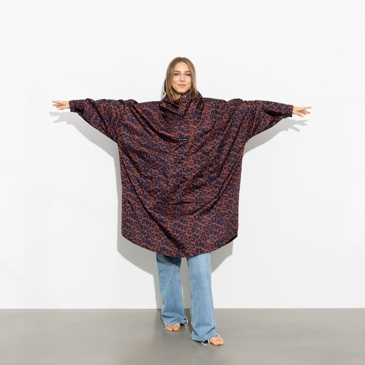 Recycled Rain Poncho - leo navy/rust
