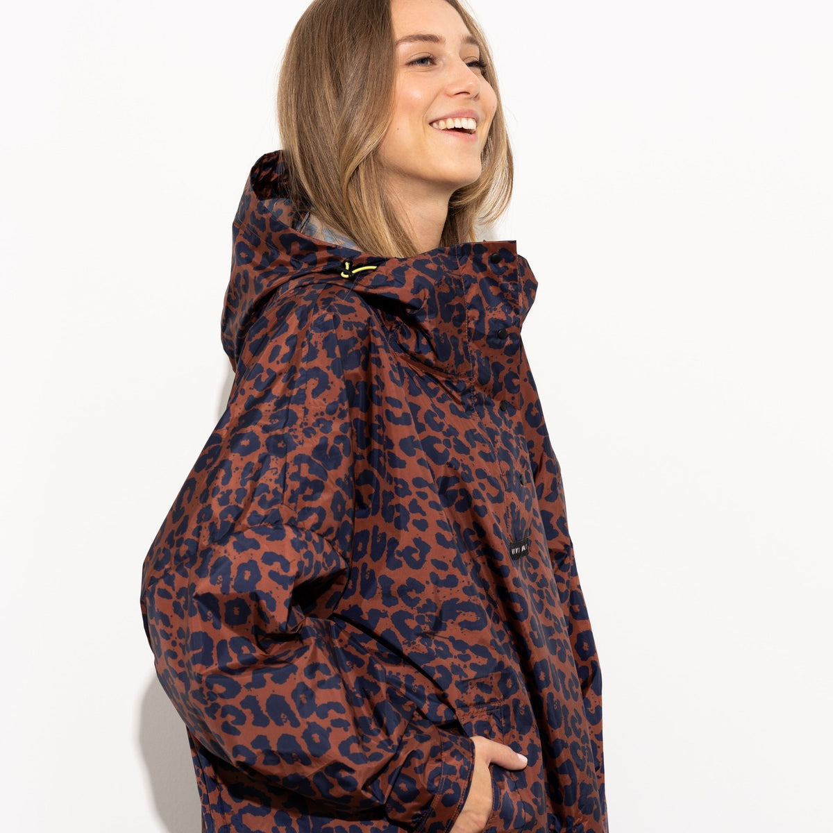 Recycled Rain Poncho - leo navy/rust