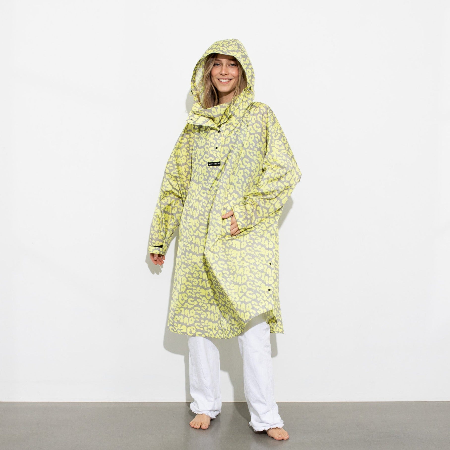 Recycled Rain Poncho - leo bright yellow/grey