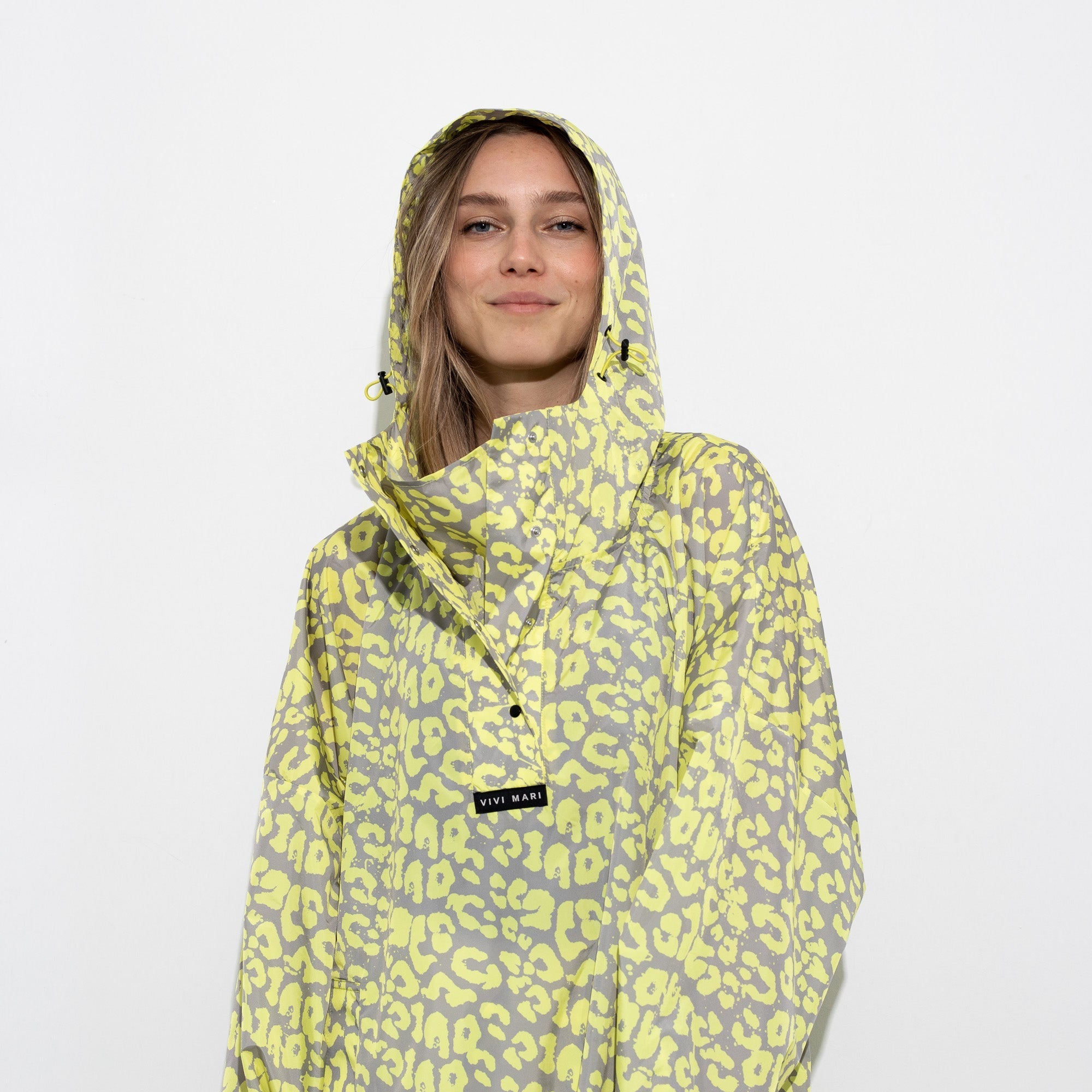 Recycled Rain Poncho - leo bright yellow/grey