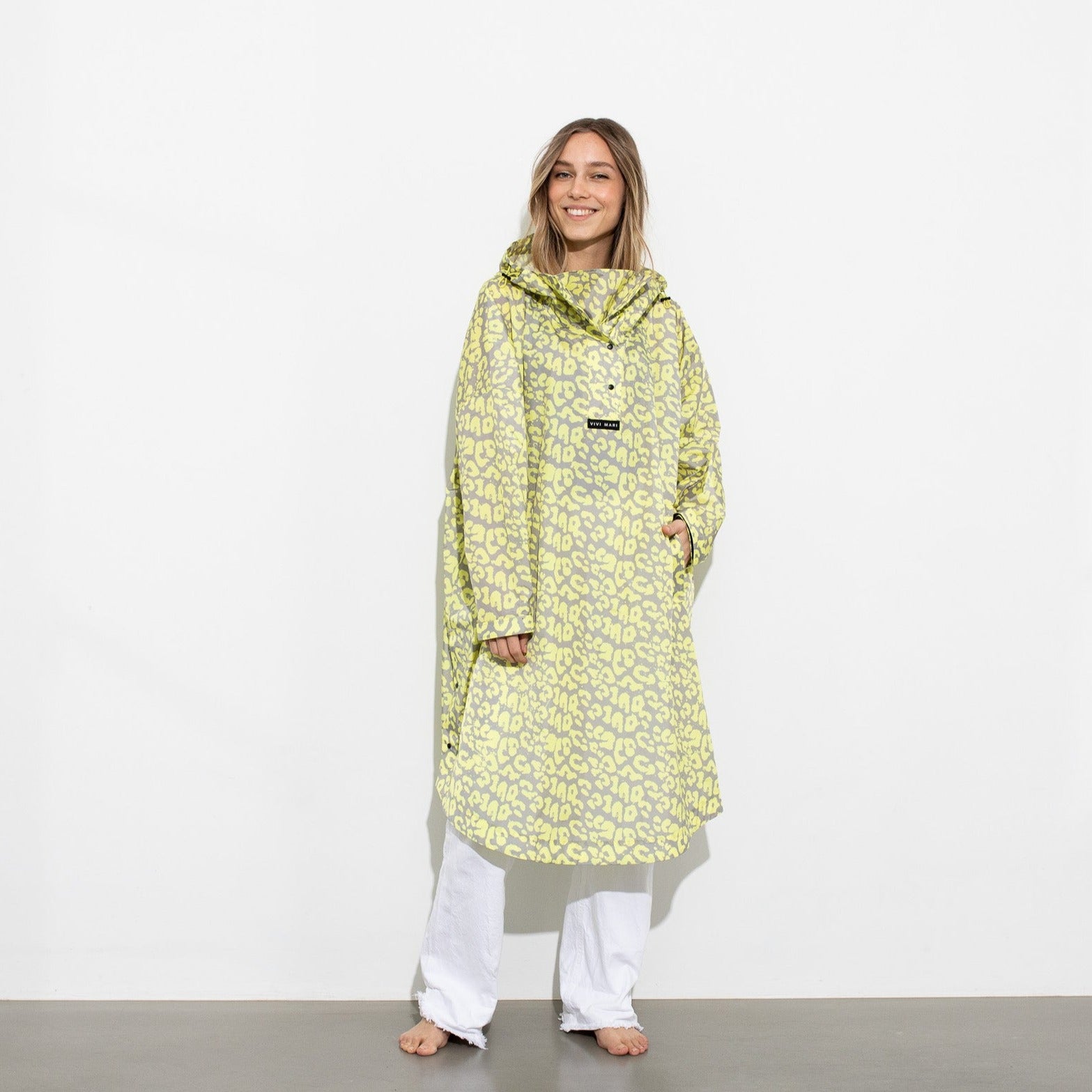 Recycled Rain Poncho - leo bright yellow/grey