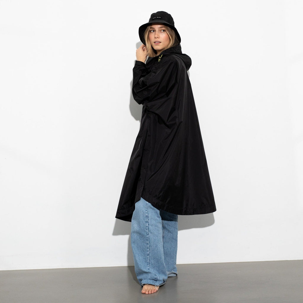 Recycled Rain Poncho - drops black olive