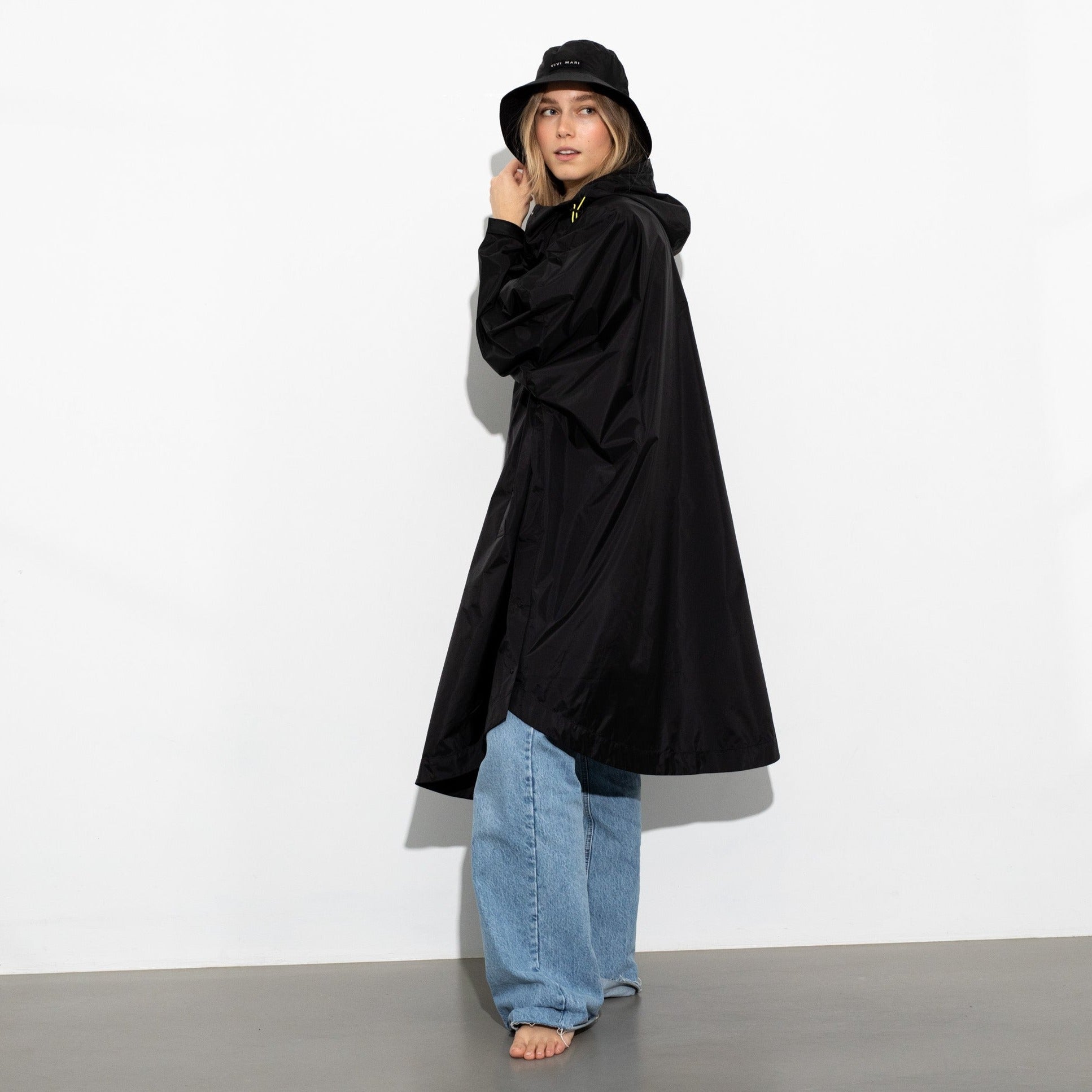 Recycled Rain Poncho - drops black olive