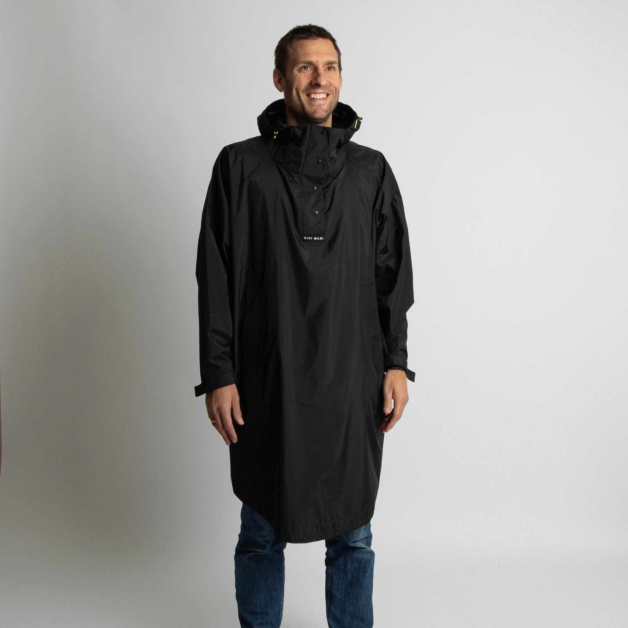Recycled Rain Poncho - drops black olive